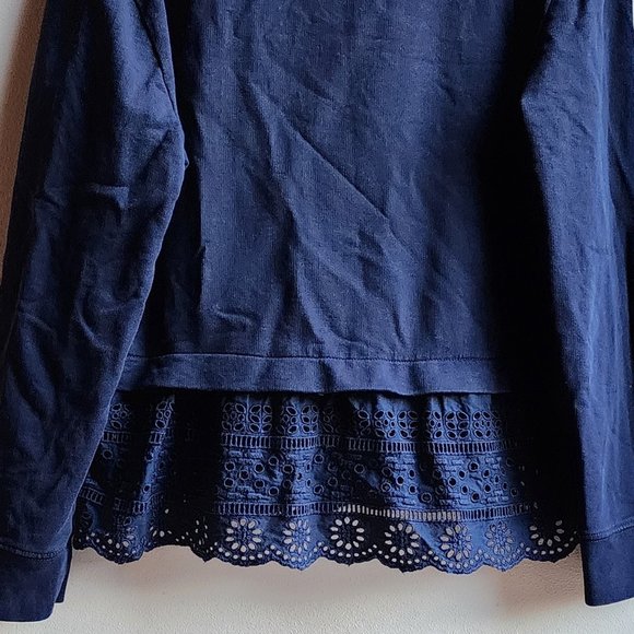 J. Crew Navy Eyelet Lace Trimmed Scoop Neck Sweatshirt Size Medium - Picture 11 of 12